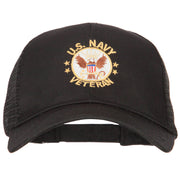 US Navy Veteran Circle Symbol Embroidered Solid Cotton Mesh Pro Cap