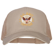 US Navy Veteran Circle Symbol Embroidered Solid Cotton Mesh Pro Cap