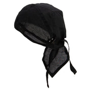 Wind Swirl Embroidered Cotton Poplin Biker Style Head Wrap - Black OSFM