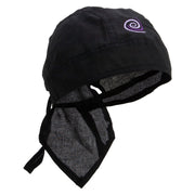Wind Swirl Embroidered Cotton Poplin Biker Style Head Wrap - Black OSFM