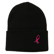 Pink Ribbon Breast Cancer Embroidered Long Beanie