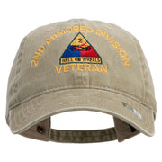 U.S. Army 2nd Armored Division Embroidered Washed Solid Pigment Dyed Cotton Twill Brass Buckle Cap - Khaki OSFM