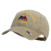 U.S. Army 2nd Armored Division Embroidered Washed Solid Pigment Dyed Cotton Twill Brass Buckle Cap - Khaki OSFM