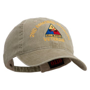 U.S. Army 2nd Armored Division Embroidered Washed Solid Pigment Dyed Cotton Twill Brass Buckle Cap - Khaki OSFM