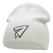 Paper Plane Outline Embroidered Short Knitted Beanie