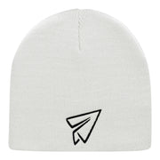 Paper Plane Outline Embroidered Short Knitted Beanie