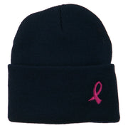 Pink Ribbon Breast Cancer Embroidered Long Beanie