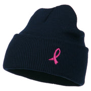 Pink Ribbon Breast Cancer Embroidered Long Beanie