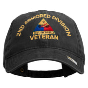 U.S. Army 2nd Armored Division Embroidered Washed Solid Pigment Dyed Cotton Twill Brass Buckle Cap - Black OSFM