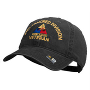 U.S. Army 2nd Armored Division Embroidered Washed Solid Pigment Dyed Cotton Twill Brass Buckle Cap - Black OSFM