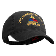 U.S. Army 2nd Armored Division Embroidered Washed Solid Pigment Dyed Cotton Twill Brass Buckle Cap - Black OSFM