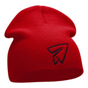 Paper Plane Outline Embroidered Short Knitted Beanie