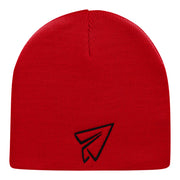 Paper Plane Outline Embroidered Short Knitted Beanie