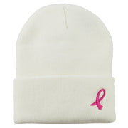 Pink Ribbon Breast Cancer Embroidered Long Beanie