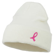 Pink Ribbon Breast Cancer Embroidered Long Beanie