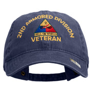 U.S. Army 2nd Armored Division Embroidered Washed Solid Pigment Dyed Cotton Twill Brass Buckle Cap - Navy OSFM