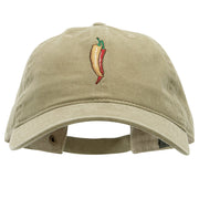 Red Orange Pepper Embroidered Washed Solid Pigment Dyed Cotton Twill Brass Buckle Cap