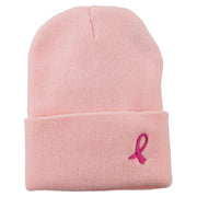 Pink Ribbon Breast Cancer Embroidered Long Beanie