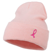 Pink Ribbon Breast Cancer Embroidered Long Beanie