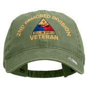 U.S. Army 2nd Armored Division Embroidered Washed Solid Pigment Dyed Cotton Twill Brass Buckle Cap - Olive OSFM