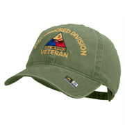 U.S. Army 2nd Armored Division Embroidered Washed Solid Pigment Dyed Cotton Twill Brass Buckle Cap - Olive OSFM