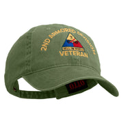 U.S. Army 2nd Armored Division Embroidered Washed Solid Pigment Dyed Cotton Twill Brass Buckle Cap - Olive OSFM