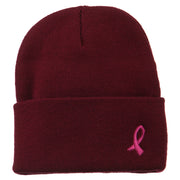 Pink Ribbon Breast Cancer Embroidered Long Beanie