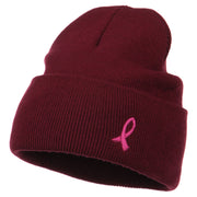 Pink Ribbon Breast Cancer Embroidered Long Beanie