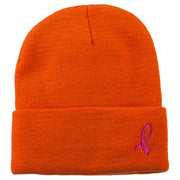 Pink Ribbon Breast Cancer Embroidered Long Beanie