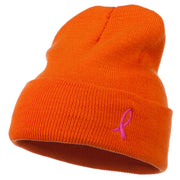 Pink Ribbon Breast Cancer Embroidered Long Beanie