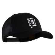 Letter P Iron on Patched Retro Trucker Cap - Black OSFM