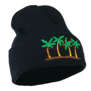 Palm Trees Christmas Lights Embroidered Beanie