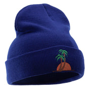 Sunset And Palm Trees Embroidered 12 Inch Long Knitted Beanie