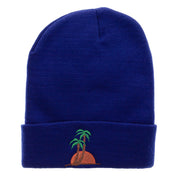 Sunset And Palm Trees Embroidered 12 Inch Long Knitted Beanie