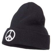 Peace Symbol Embroidered Long Beanie