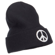 Peace Symbol Embroidered Long Beanie