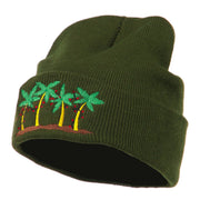 Palm Trees Christmas Lights Embroidered Beanie