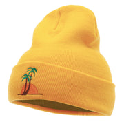 Sunset And Palm Trees Embroidered 12 Inch Long Knitted Beanie