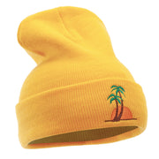 Sunset And Palm Trees Embroidered 12 Inch Long Knitted Beanie