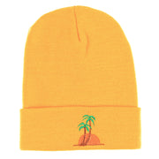 Sunset And Palm Trees Embroidered 12 Inch Long Knitted Beanie