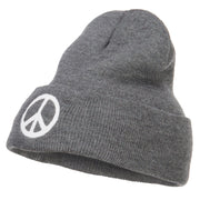 Peace Symbol Embroidered Long Beanie