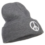 Peace Symbol Embroidered Long Beanie