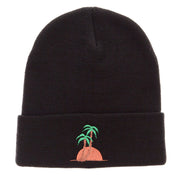 Sunset And Palm Trees Embroidered 12 Inch Long Knitted Beanie