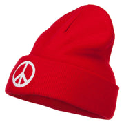 Peace Symbol Embroidered Long Beanie