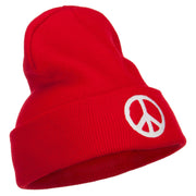 Peace Symbol Embroidered Long Beanie