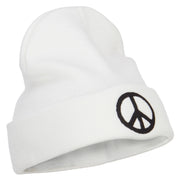 Peace Symbol Embroidered Long Beanie