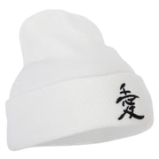 Japanese Chinese Love Character Embroidered 12 Inch Long Knitted Beanie