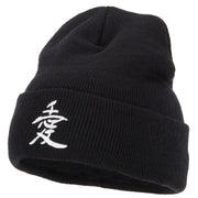 Japanese Chinese Love Character Embroidered 12 Inch Long Knitted Beanie