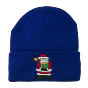 Santa Claus holding a Present Embroidered Beanie