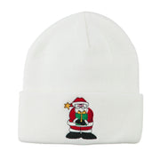 Santa Claus holding a Present Embroidered Beanie